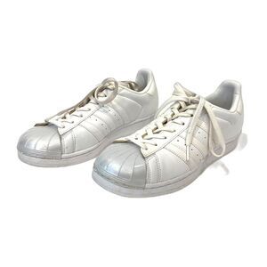 Adidas Superstar White Glossy Toe Sneakers Trainers Lace Up Size 9 Leather
